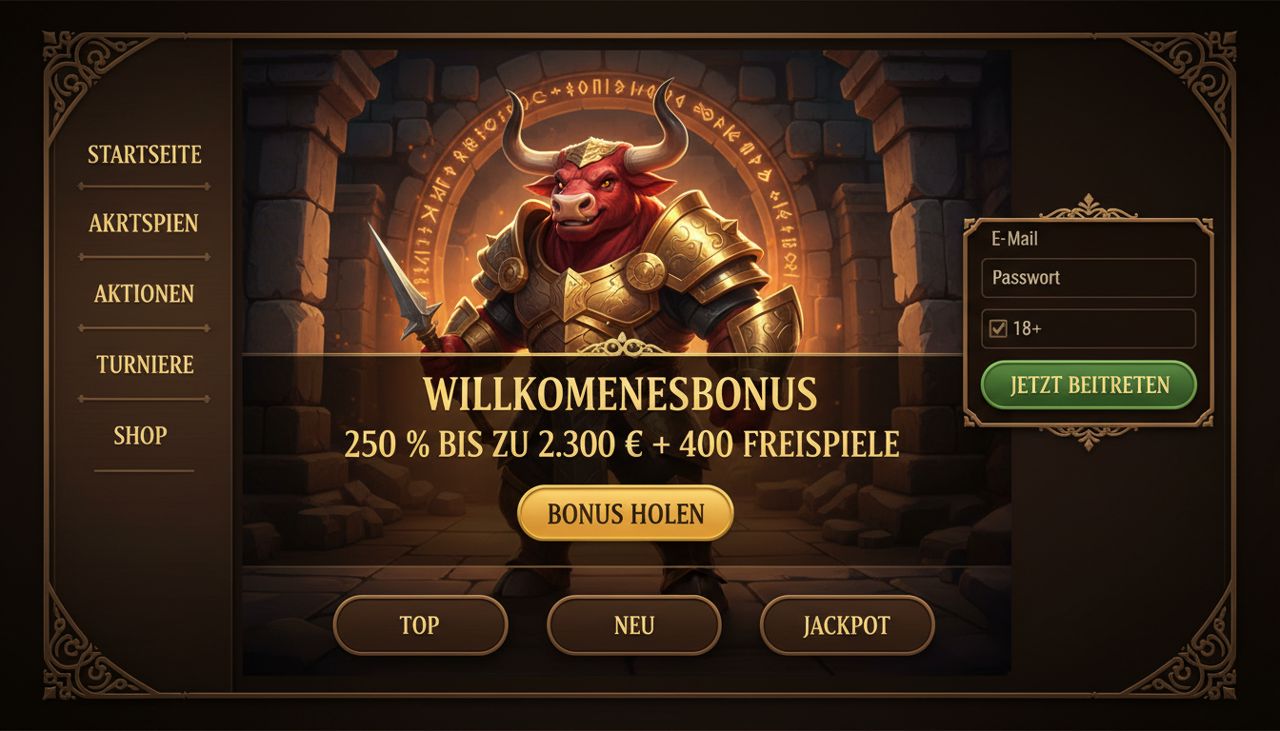 Startseite von Mino Casino mit Spielekategorien und Slot-Übersicht