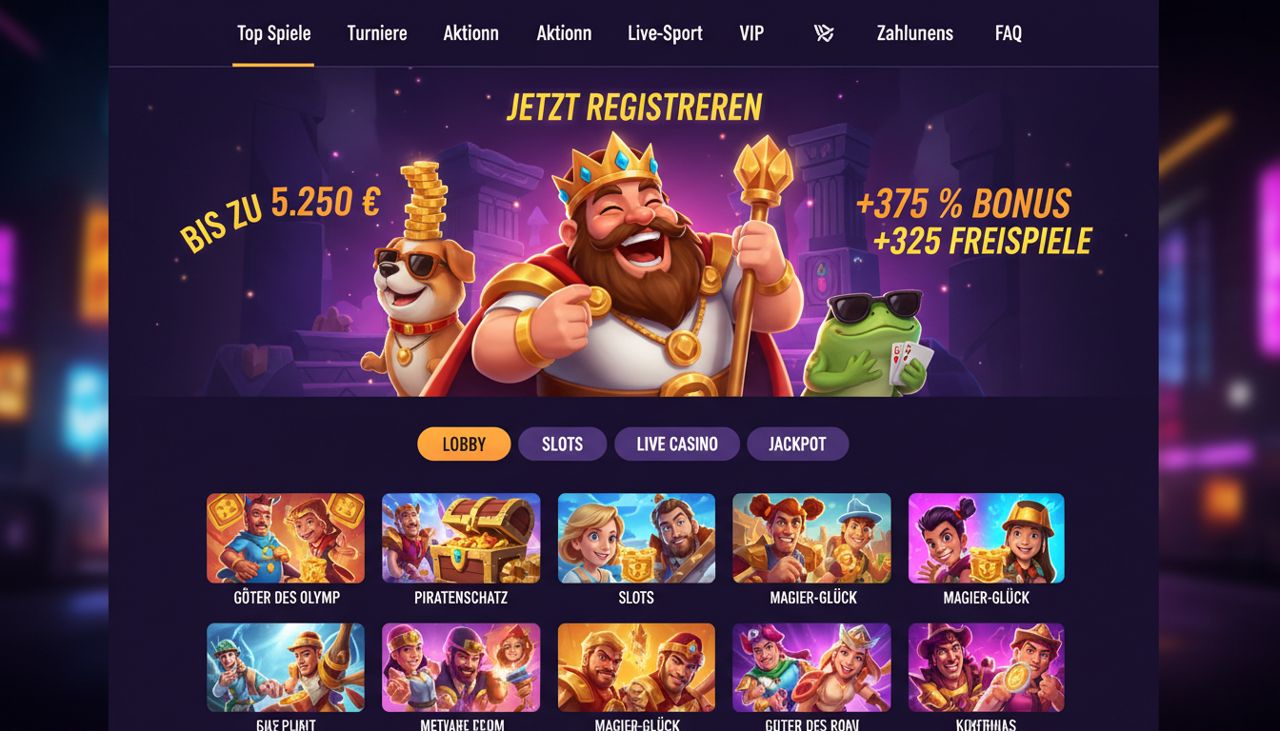 Startseite von Dazard mit Navigation, Spielkategorien und Slot-Übersicht
