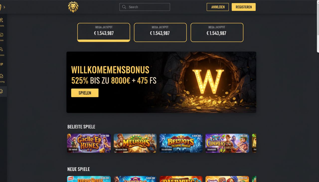 Spiellobby des Online Casinos Winhero mit Spielkacheln