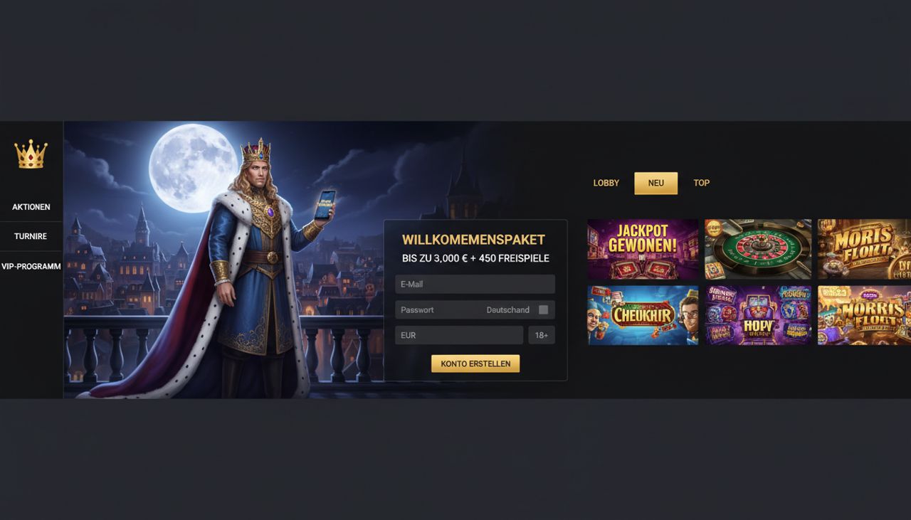 Startseite von King Billy mit Spielkategorien und Slot-Auswahl